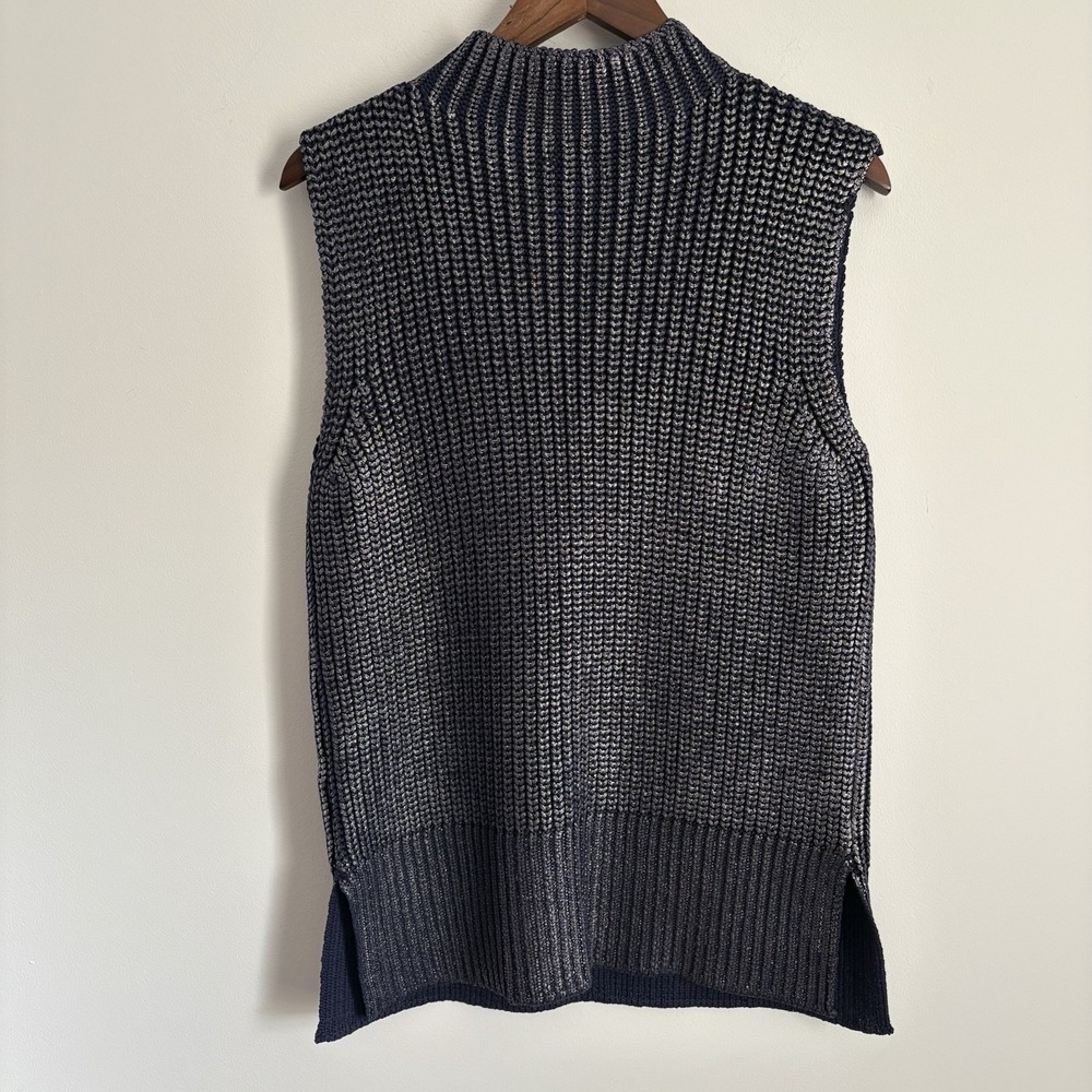 Anthropologie Pilcro Women Oversized Foil Tunic Sweater Vest Size M Navy Silver - Picture 3 of 10